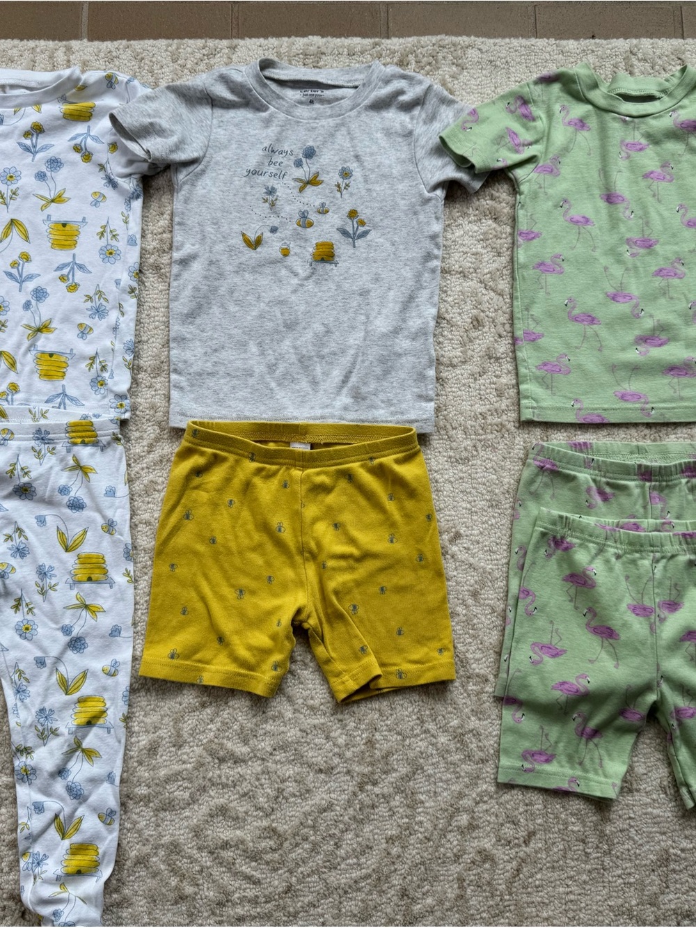 Carter's Just One You Yellow & Gray Bee and Flamingo Short Sleeve Pajama Sets